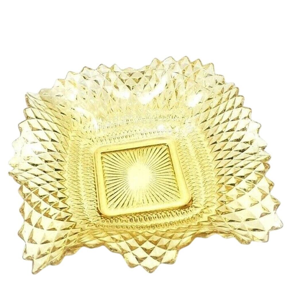 Vintage Tiara Indiana Amber Glass Folded Wave Ash Tray Relish Tray Candy Dish 6"